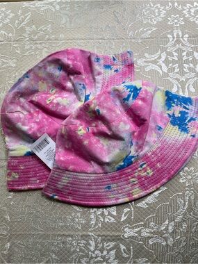 Pink Tie-Dye Bucket Hat with Blue & Yellow Accents